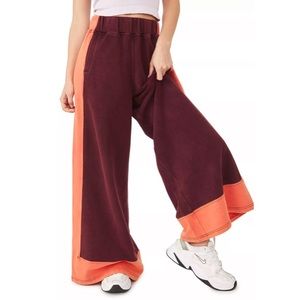 Free People Burgundy and Orange Wide-Leg Pants